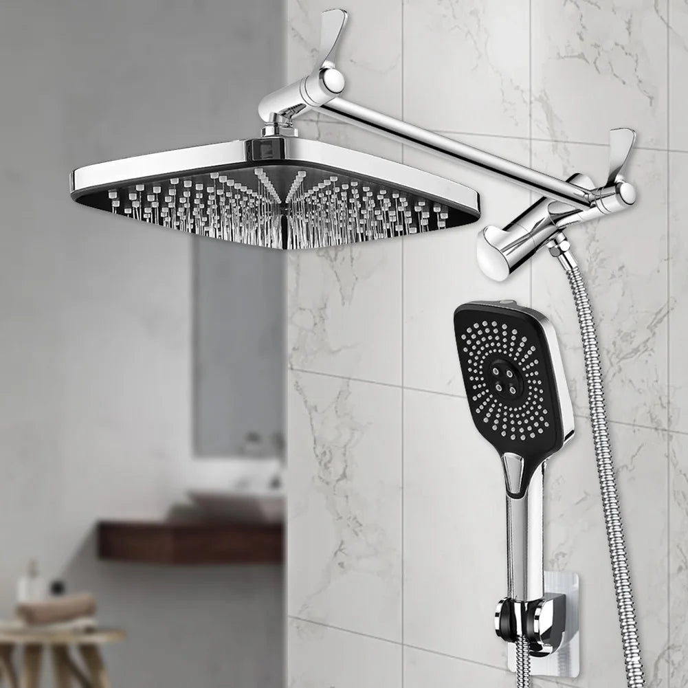 12 Inch Rain/Rainfall Shower Heads 3+1 Settings Top Spray Wall-Mount Shower Set with Extension Arm Handheld Top Spray Showerhead
