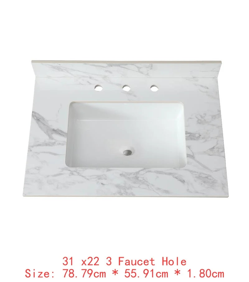 43"x22" Bathroom Vanity Top, Sintered Stone Carrara White Sink Top with Rectangular Undermount Ceramic Sink and Vanity