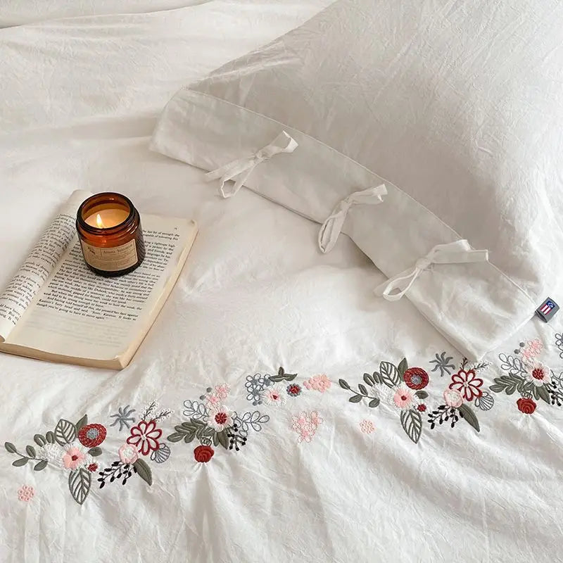 New Chinese embroidery washed cotton soft quilt cover bed sheet four-piece set