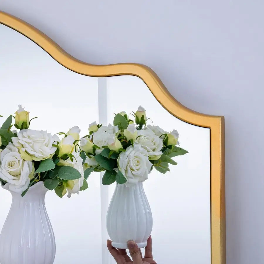 Wide Arched Mirror, 55x32 Large Gold Mirrors for Wall Decor Mantel Fireplace, Modern Scalloped Mirror for Dining Room, Entryway