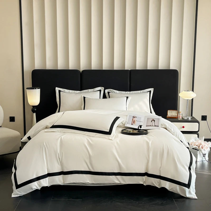 Luxury Hotel Bedding Sets Thick Brushed Bed Sheets White Duvet Cover Set Pillowcase Four Piece Fully Enclosed for Home Gift