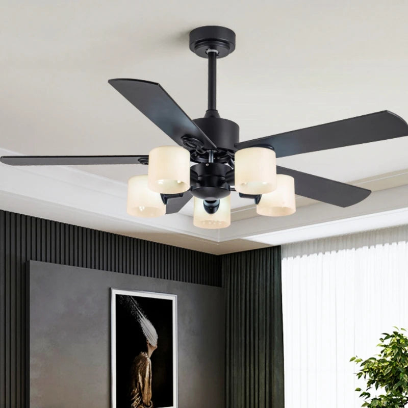 Modern Minimalist Ceiling Fans With Led Lights For Living Dining Room Bedroom Indoor Remote Control 5-blade Fan Pendant Light