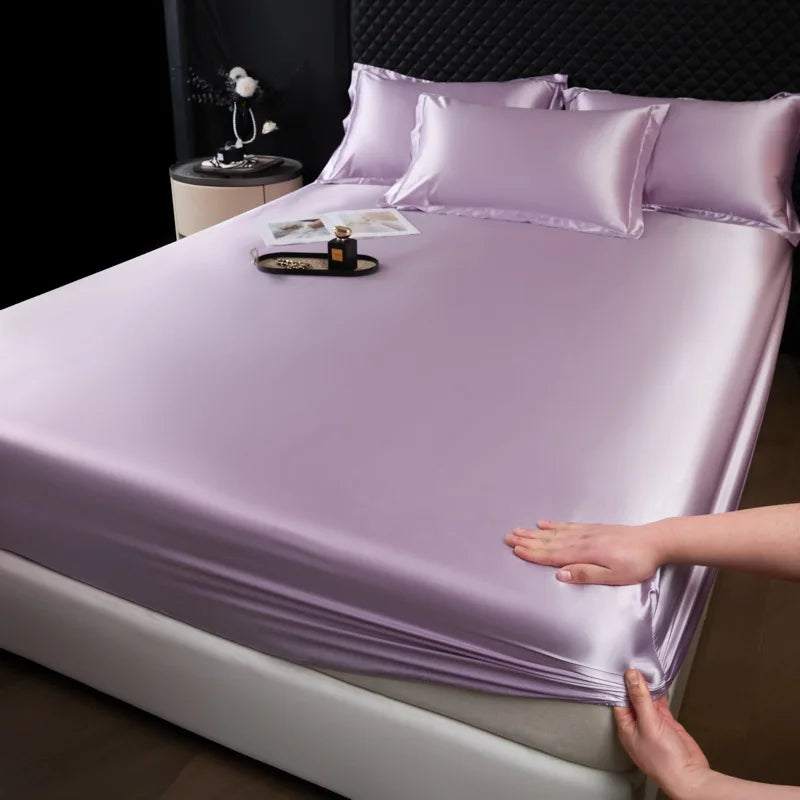 3 pcs High End 100% Mulberry Silk Bed Sheet Set with Pillowcase Luxury Solid Color Silk Fitted Sheet Soft Smooth Satin Bed Linen