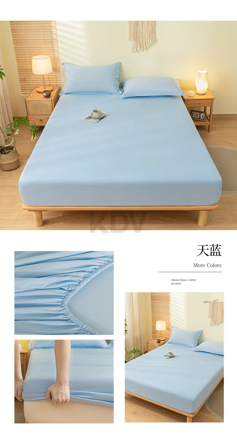 Solid Color Brushed Fitted Bed Sheet Set with 2 Pillowcases Soft Comfortable Non Slip Mattress Protector Cover for Single Double