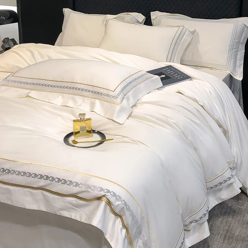 100% Egyptian Cotton Luxury Embroidery Hotel Style Bedding Set Queen King Size Duvet Cover Set Bed Sheet/Fitted Sheet Pillowcase