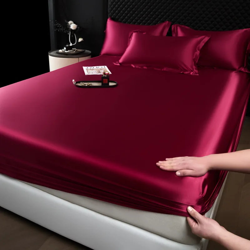 3 pcs High End 100% Mulberry Silk Bed Sheet Set with Pillowcase Luxury Solid Color Silk Fitted Sheet Soft Smooth Satin Bed Linen