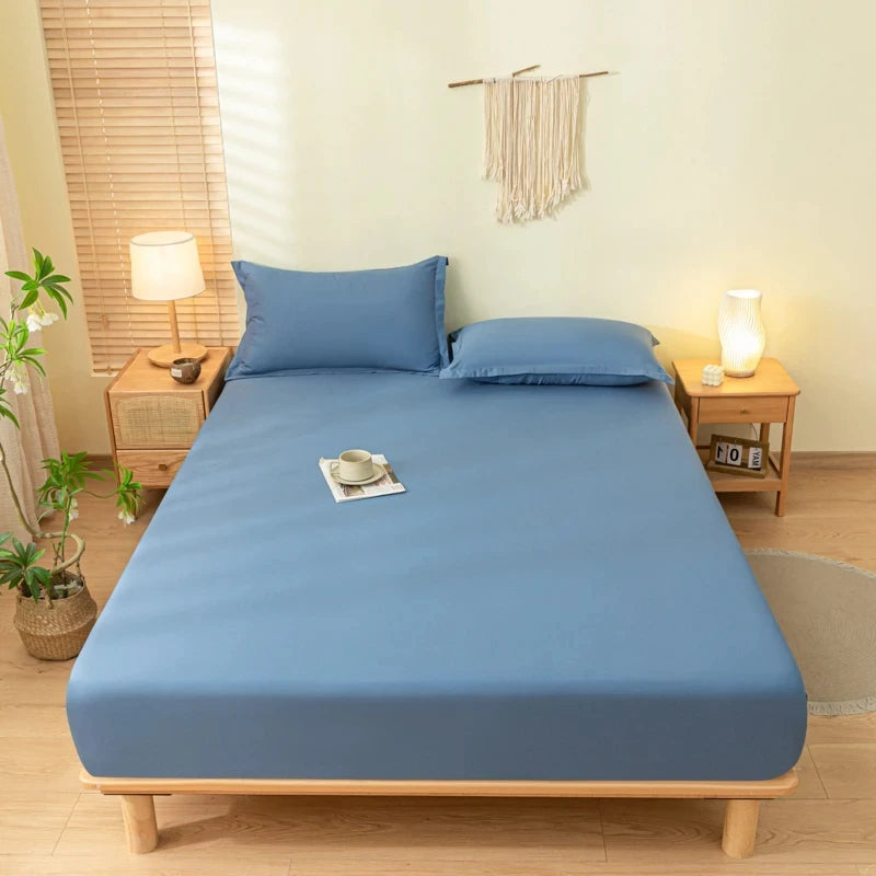 Solid Color Brushed Fitted Bed Sheet Set with 2 Pillowcases Soft Comfortable Non Slip Mattress Protector Cover for Single Double