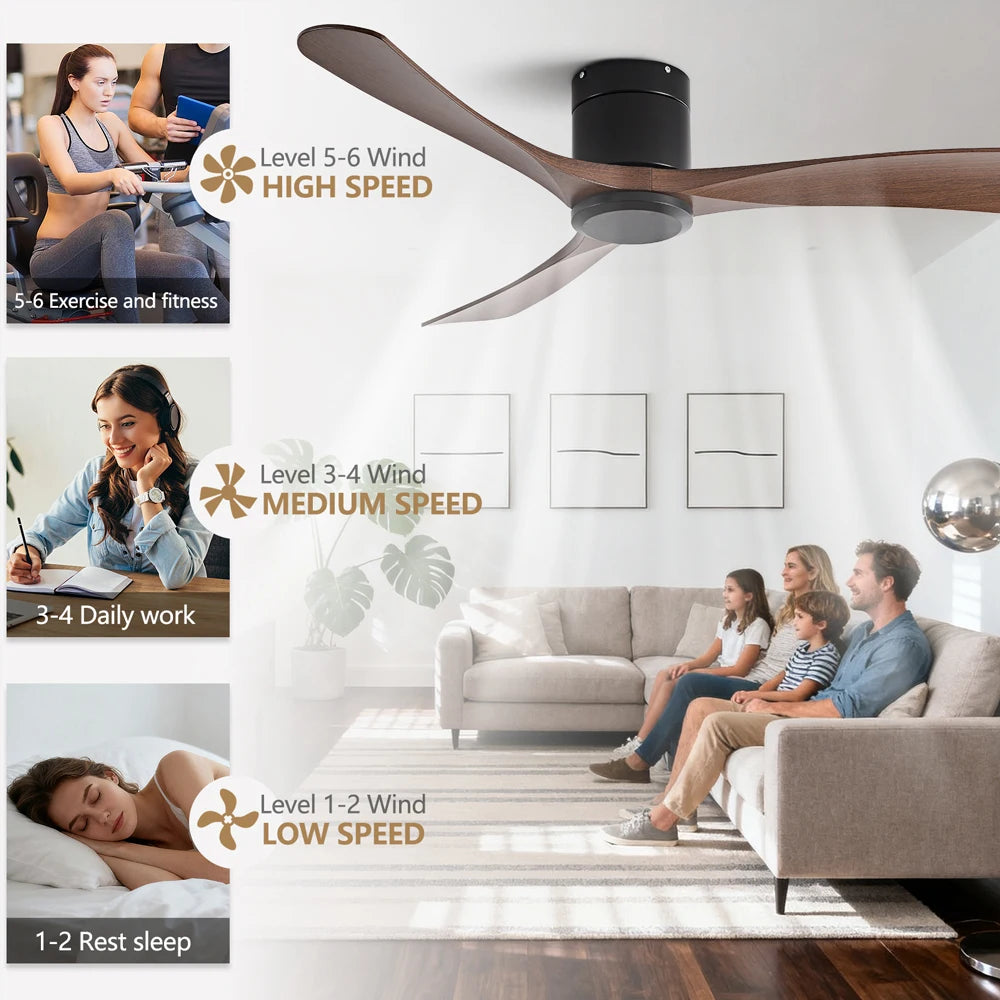 New 38/52/56 inch Modern Stylish LED Ceiling Fan with Light Remote Control 3 Blades Quiet Modern Design for Living Room Bedroom