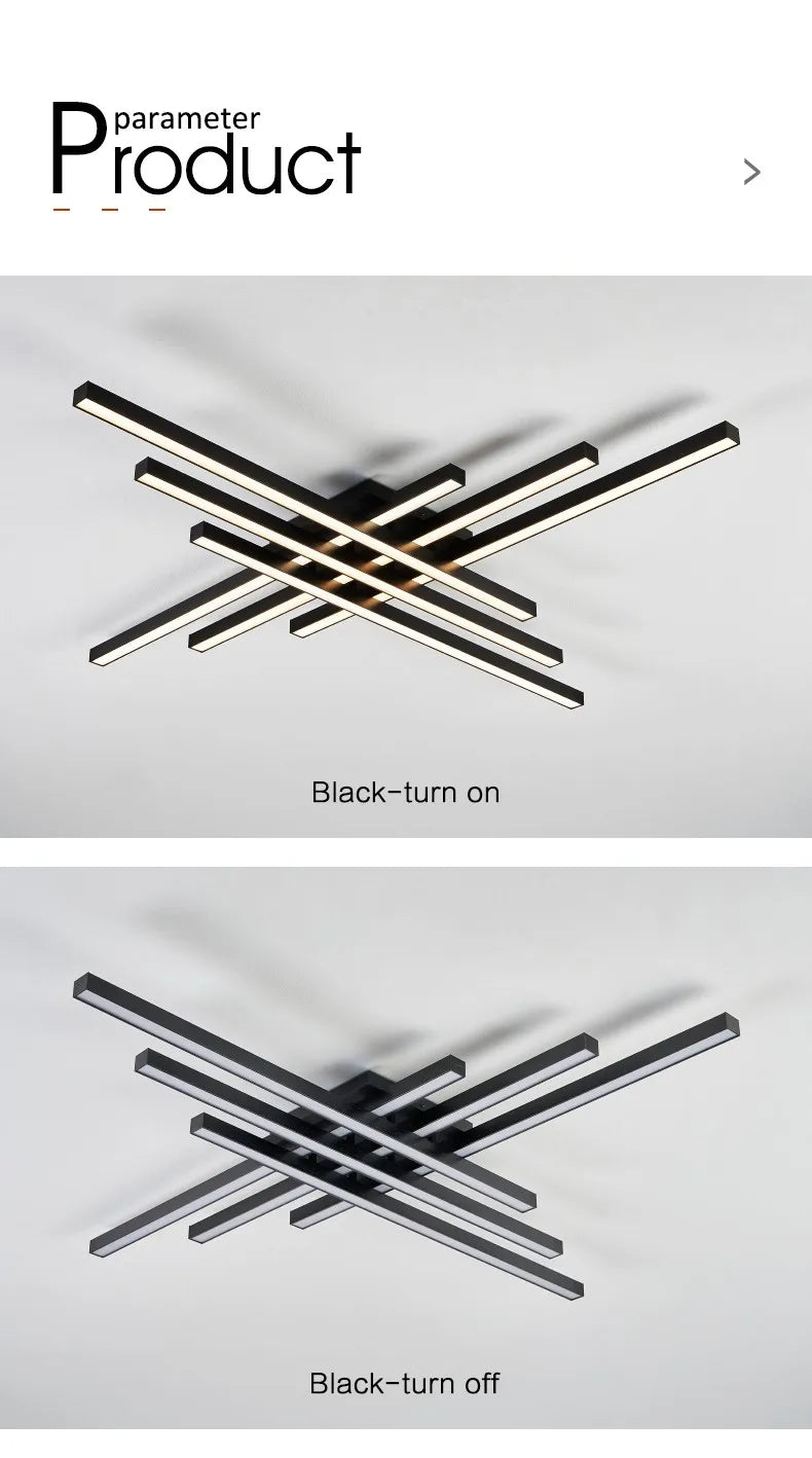 Black chandelier square bedroom lamps living room lamp led ceiling lamp Nordic minimalist creative led ceiling lamp strip lights