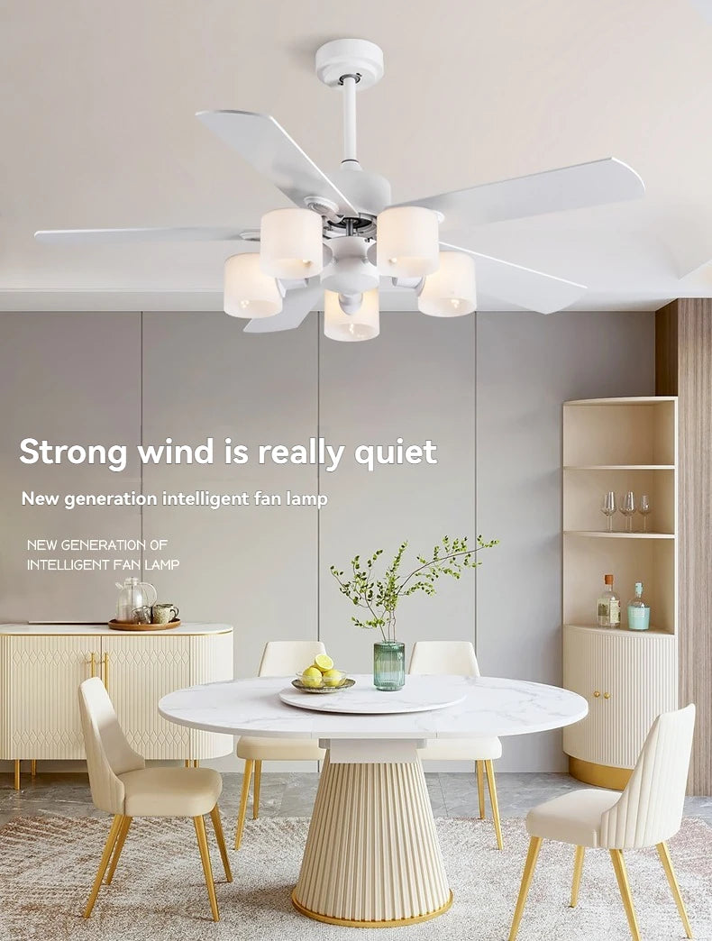 Modern Minimalist Ceiling Fans With Led Lights For Living Dining Room Bedroom Indoor Remote Control 5-blade Fan Pendant Light