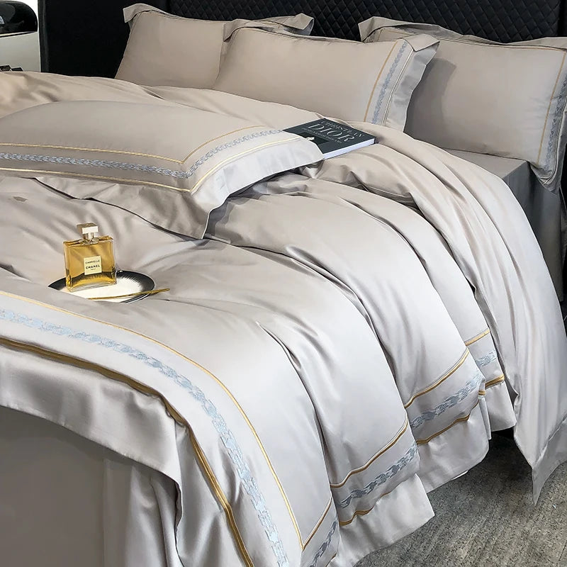100% Egyptian Cotton Luxury Embroidery Hotel Style Bedding Set Queen King Size Duvet Cover Set Bed Sheet/Fitted Sheet Pillowcase