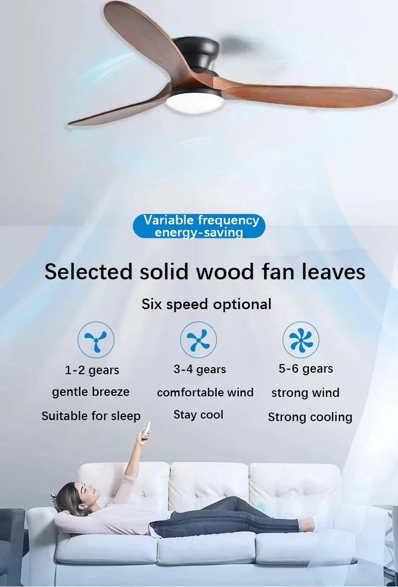 42/52inch Low Floor Ceiling Fan Light Remote Control Led Llights Indoor Restaurant Solid wood fan leaves With Fan Chandelier
