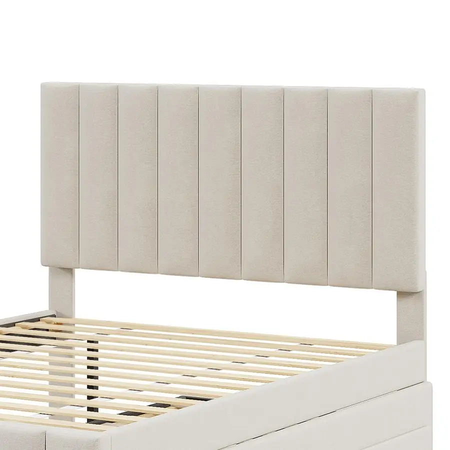 Harper Bright Designs Full Size Bed with PullOut Trundle and 3 Storage Drawers Underneath, Linen Upholstered Full Platform Bed