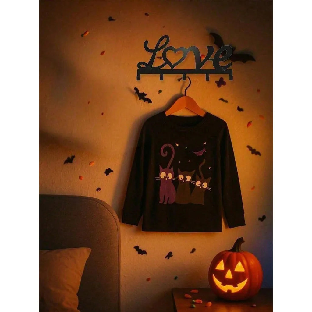 Wrought Iron "Love" Heart Wall Hook Set Modern Romantic Theme Metal Silhouette - Home Entryway/Bedroom Decor