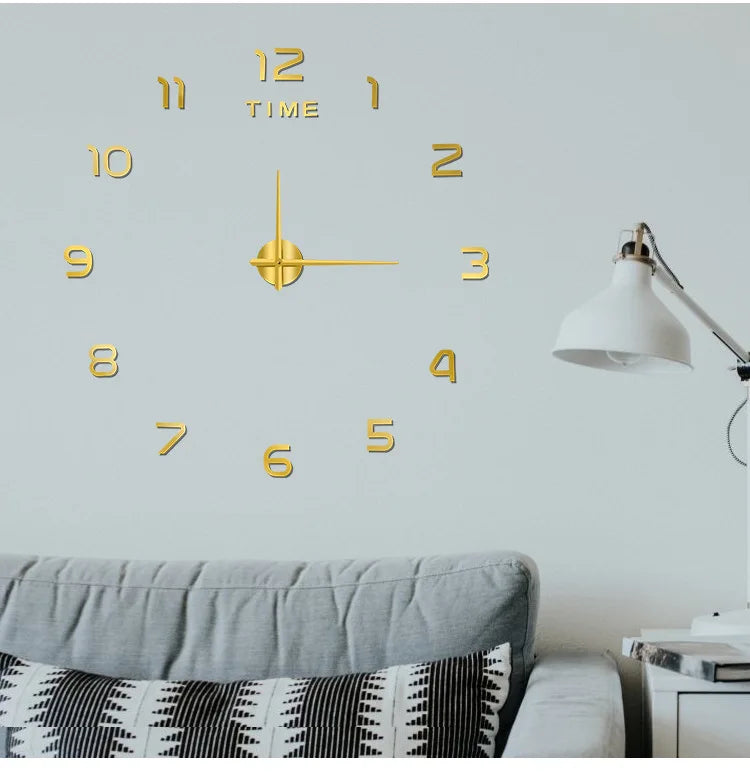 Large 3D DIY Wall Clock Giant Acrylic Mirror Clocks Frameless Big Horloge Home Decoration for Living Room Bedroom Wall Decor