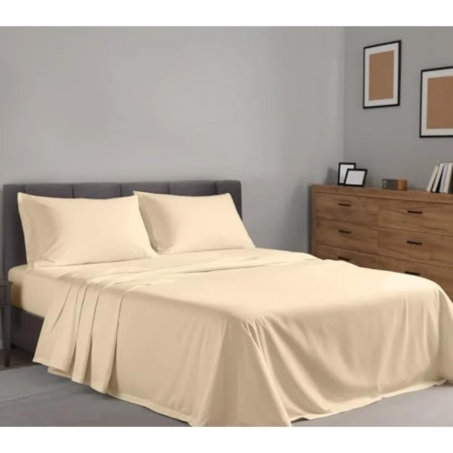 00% Cotton Sheets  Size Percale BeddinCoolinand Breaable  wi a Crisp Soft and Comforble Feel 6" Deep Poet 4-Piece Set Beige