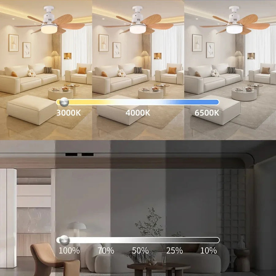 Socket Wood Grain Fan Light with Remote Control,Suitable for Living Room, Study, Household Use Ceiling Fan Light 6 Blades