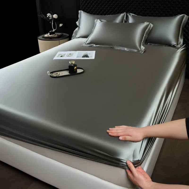 3 pcs High End 100% Mulberry Silk Bed Sheet Set with Pillowcase Luxury Solid Color Silk Fitted Sheet Soft Smooth Satin Bed Linen
