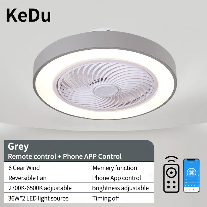 Integrated ceiling fan light, bedroom ceiling fan light, living room dining room ceiling light, modern simple and quiet internet