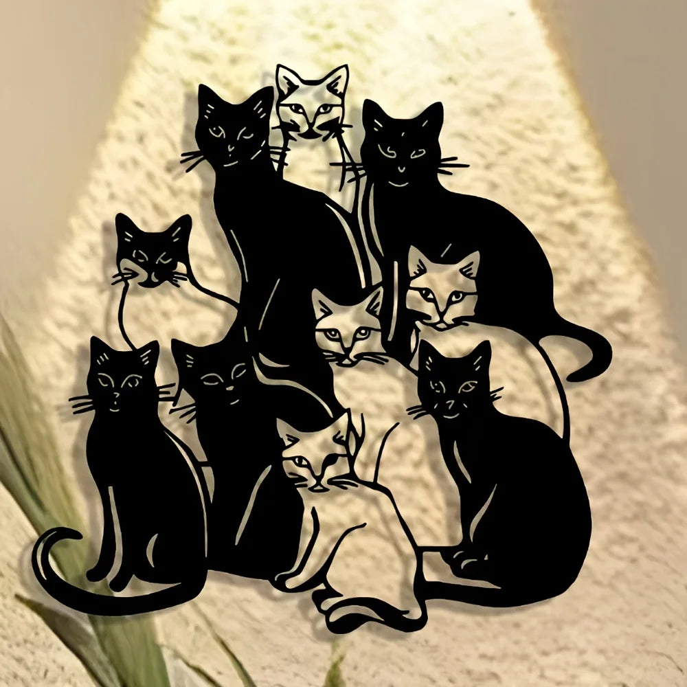 1pc Elegant Group Cat Metal Wall Art - Halloween & Christmas Abstract Design, Iron Craft for Home, Office Perfect for Room Decor