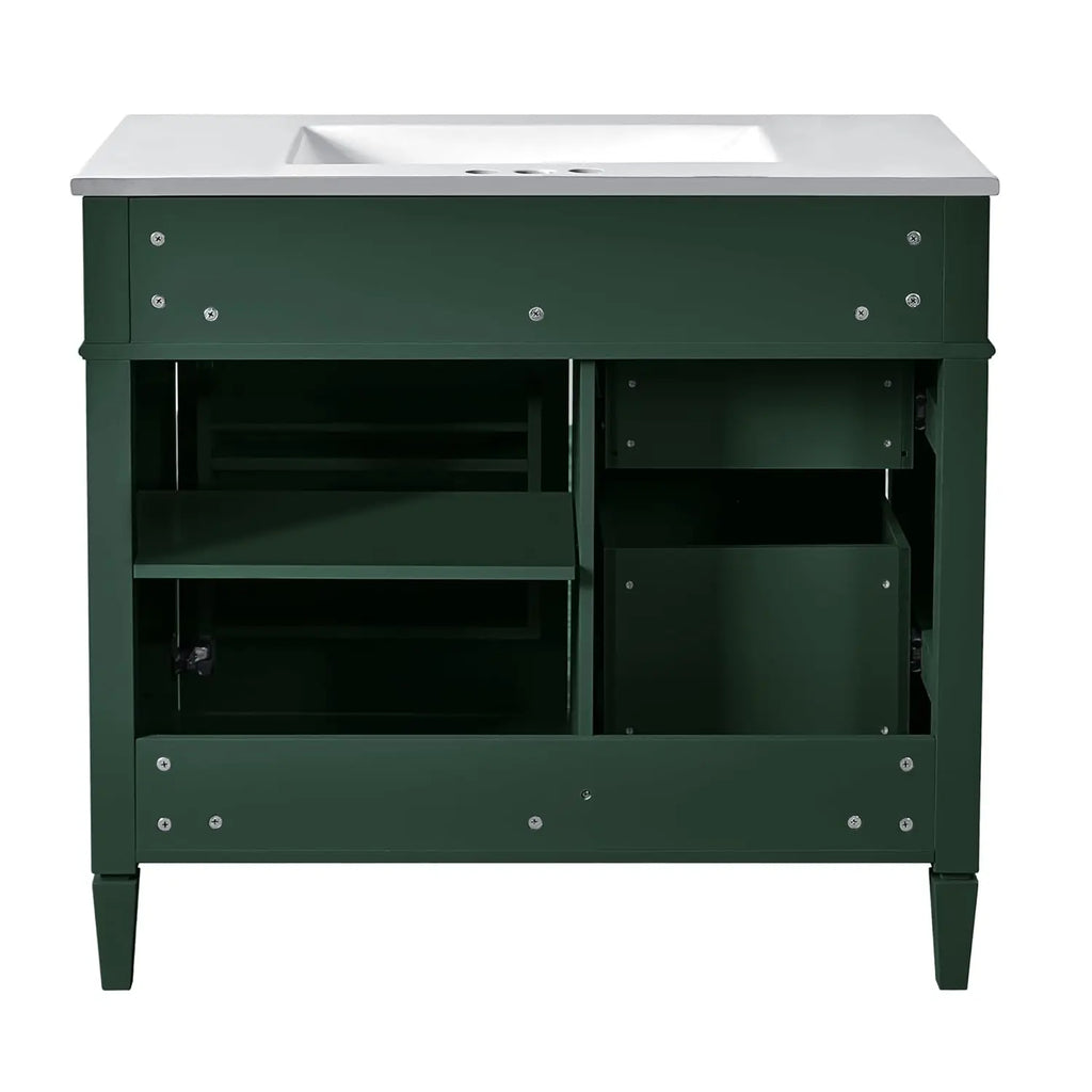 36in Solid Wood Bathroom Vanity with Soft-Close Doors & Tip-Out Drawer Undermount Sink Cabinet Green Customized