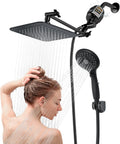 8'' Dual Filter Shower Head with Handheld, 6 Spray Settings High Pressure Rainfall Combo, Adjustable Arm & Hose