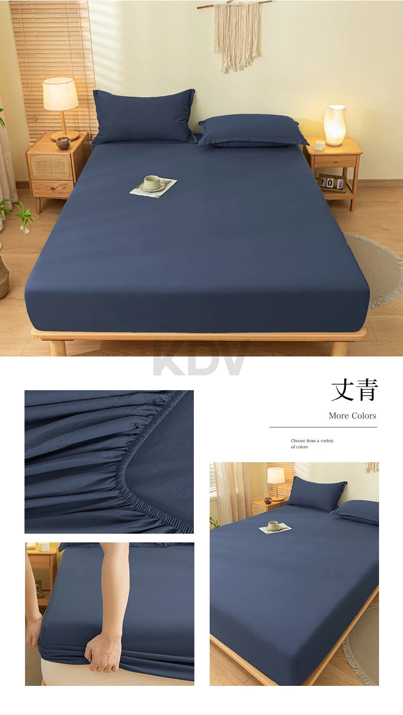 Solid Color Brushed Fitted Bed Sheet Set with 2 Pillowcases Soft Comfortable Non Slip Mattress Protector Cover for Single Double