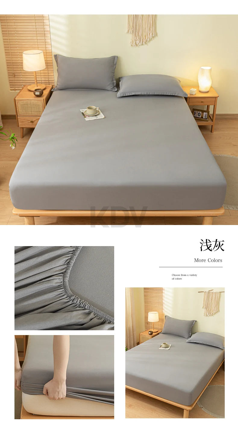 Solid Color Brushed Fitted Bed Sheet Set with 2 Pillowcases Soft Comfortable Non Slip Mattress Protector Cover for Single Double