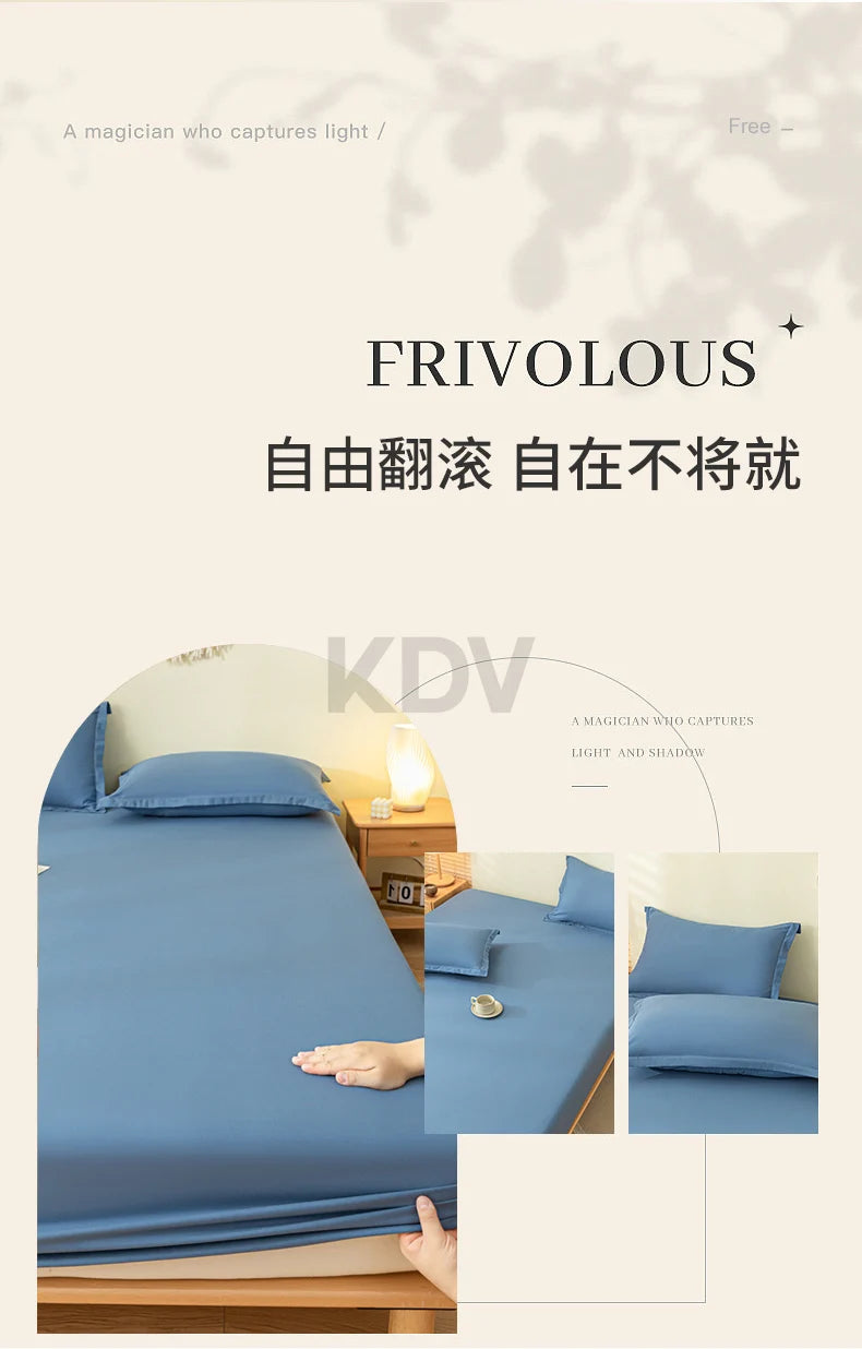 Solid Color Brushed Fitted Bed Sheet Set with 2 Pillowcases Soft Comfortable Non Slip Mattress Protector Cover for Single Double