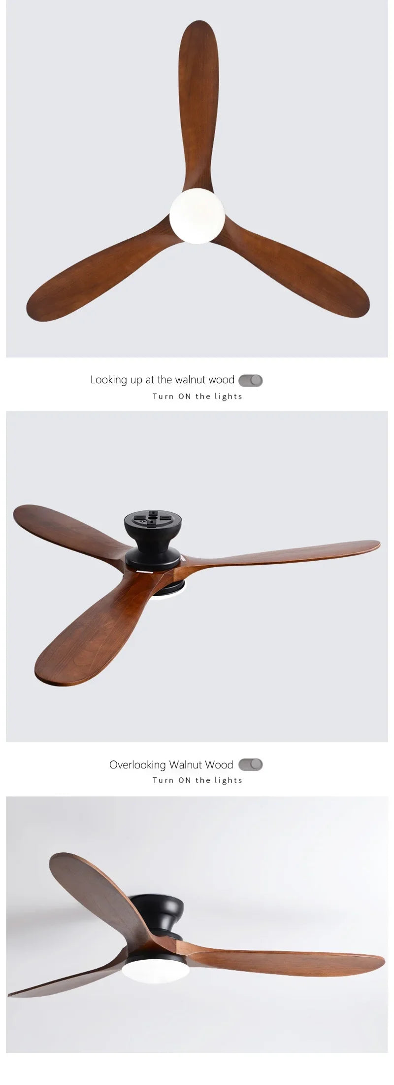 42/52inch Low Floor Ceiling Fan Light Remote Control Led Llights Indoor Restaurant Solid wood fan leaves With Fan Chandelier