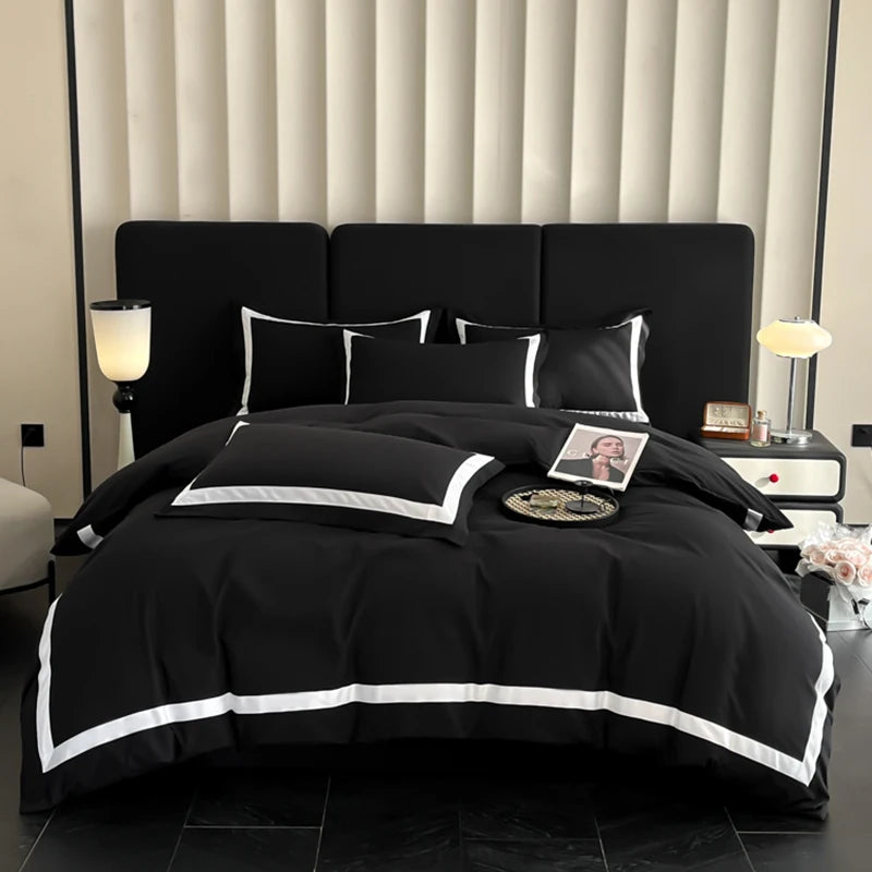 Luxury Hotel Bedding Sets Thick Brushed Bed Sheets White Duvet Cover Set Pillowcase Four Piece Fully Enclosed for Home Gift