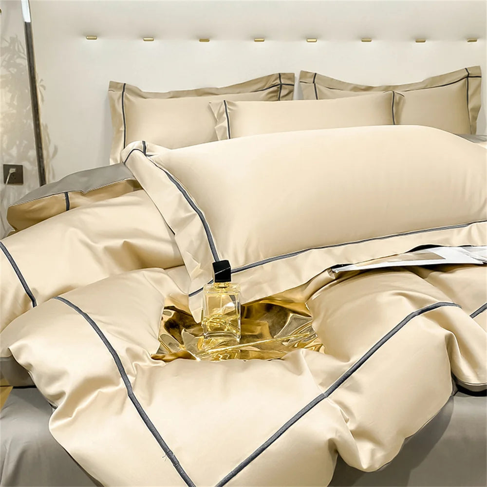 Svetanya Embroidery 100% Egyptian Cotton Silky Bedlinens Bedding Set Sheet Queen King Size Underwear Solid