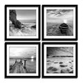 Panels Set Framed Canvas Print for Seascape Beach and Boat Sunrise Scenery Black and White Giclee Canvas Print Wall Art Ready to