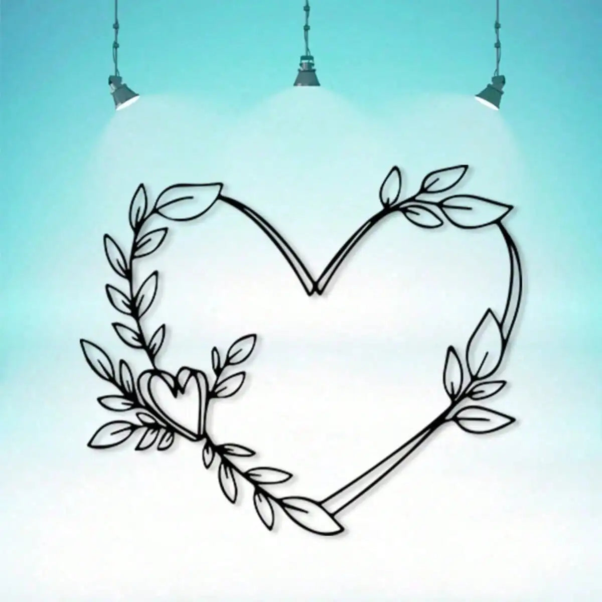 Retro Heart Shaped Metal Wall Art，Rustproof Iron Leaf Sculpture for Bedroom Living Room Decor