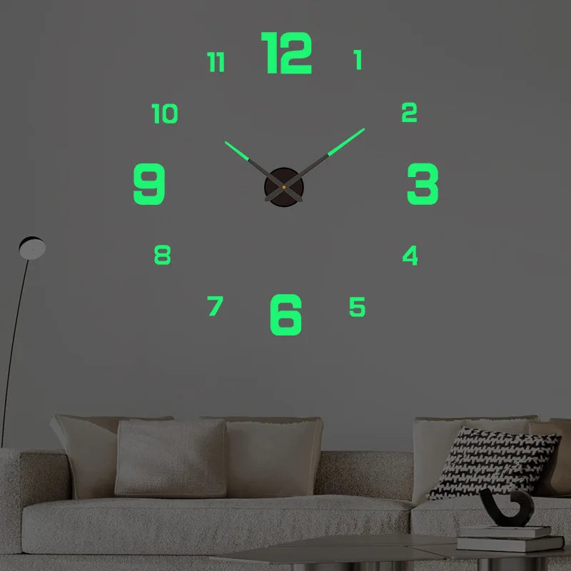 3D Wall Clock Luminous Frameless Wall Clocks DIY Digital Clock Wall Stickers Silent Clock for Home Living Room Office Wall Decor