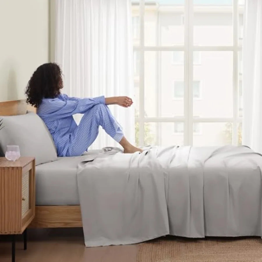 Hedi  Sheet Set 4-Piece ury CoolinSheets Deep Poetremium Beddinwi 2 Pillow Shams Hypoallergenic hine Washable Soft Lightweight