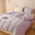 Purple Blue Bedding Set Protein Durable Washed Cotton Color Block Shell Embroidery Comforter Cover Full Size with Pillowcases