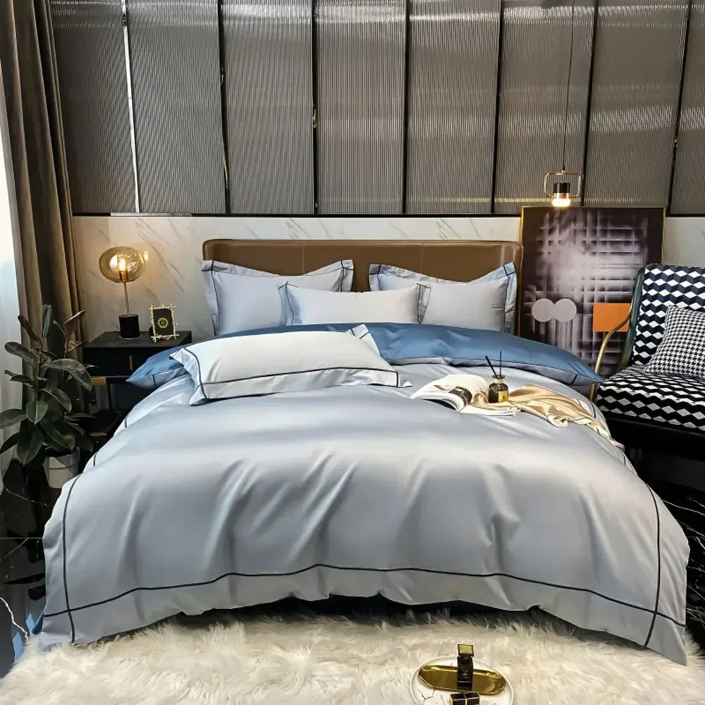 Svetanya Embroidery 100% Egyptian Cotton Silky Bedlinens Bedding Set Sheet Queen King Size Underwear Solid