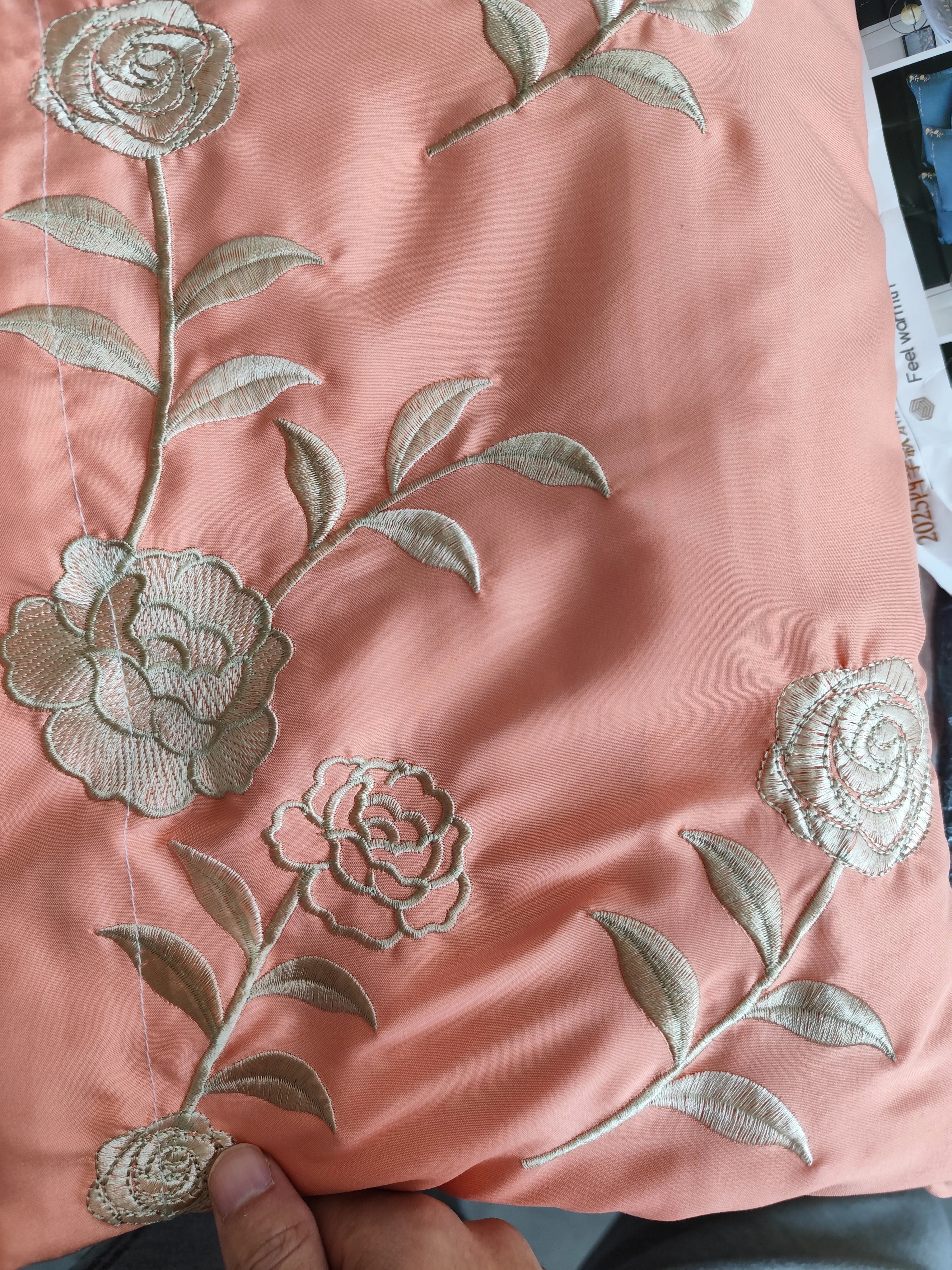 Golden Flowers Sea Embroidery Bedding Set Luxury Beige Cotton Duvet Cover Flat or Fitted Bed Sheet Pillowcases Solid Color