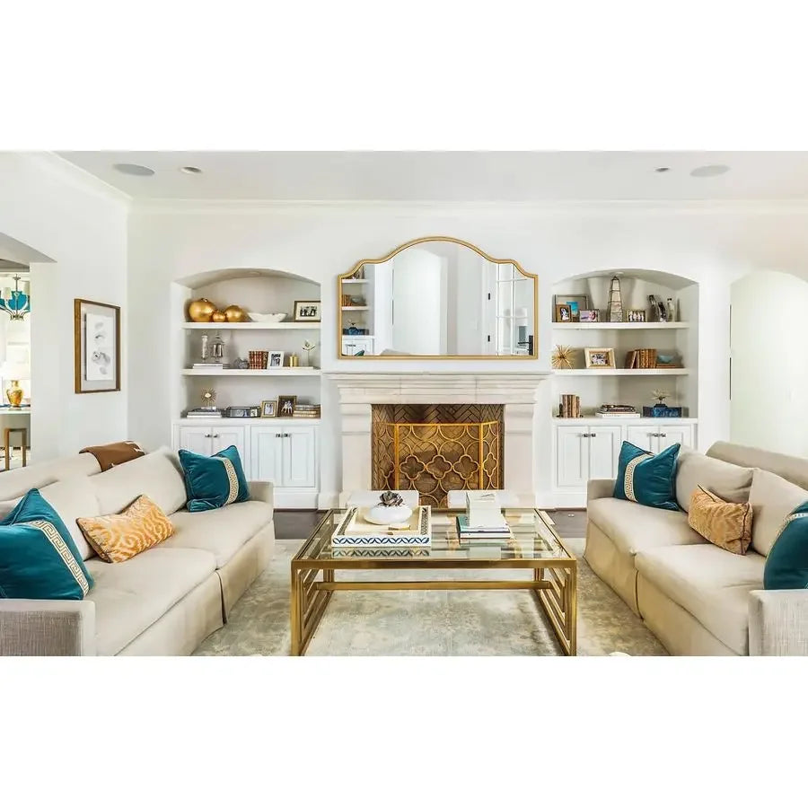 Wide Arched Mirror, 55x32 Large Gold Mirrors for Wall Decor Mantel Fireplace, Modern Scalloped Mirror for Dining Room, Entryway