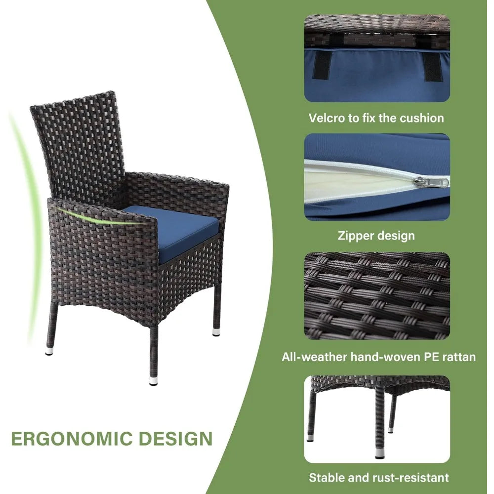 5 Piece Patio Dining Set All-Weather Wicker Outdoor Furniture Set W/Tempered Glass Tabletop, Removable Cushions
