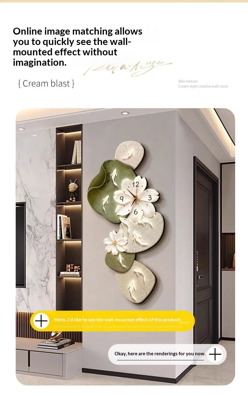Wall Clock Modern Minimalist Nine Koi Fish Large Silent Wall Clock Home Decor Living Room Bedroom TV Background No Drilling