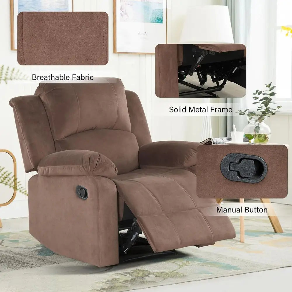 Light Brown Heavy-Duty Recliner Chair with Safety Mechanism for Living Room or Bedroom