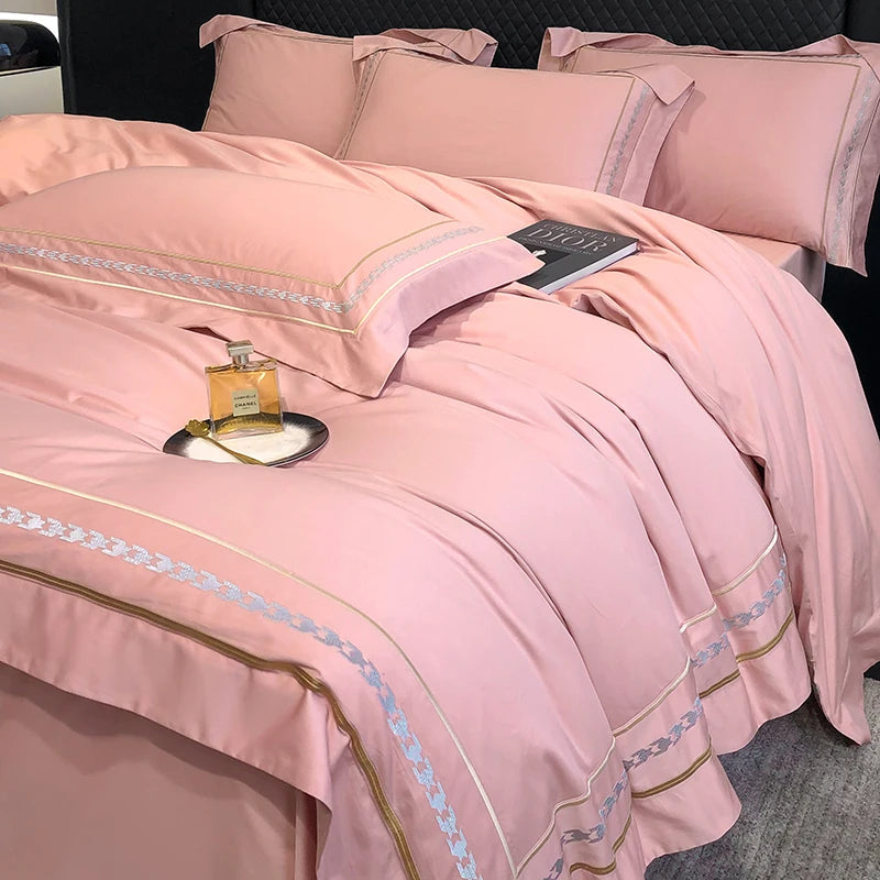 100% Egyptian Cotton Luxury Embroidery Hotel Style Bedding Set Queen King Size Duvet Cover Set Bed Sheet/Fitted Sheet Pillowcase