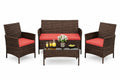 4pcs Patio Furniture Set, 1 Glass Coffee Table And 3 Cushioned Chairs, Outdoor Furniture For Garden Balcony Backyard Poolside