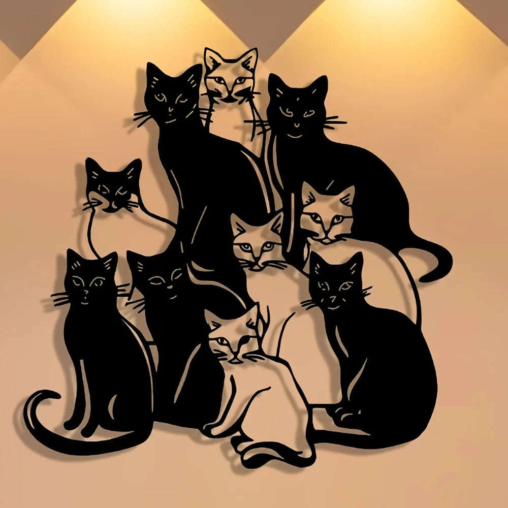 1pc Elegant Group Cat Metal Wall Art - Halloween & Christmas Abstract Design, Iron Craft for Home, Office Perfect for Room Decor