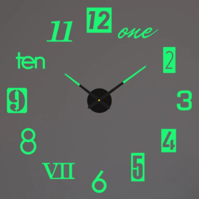 3D Wall Clock Luminous Frameless Wall Clocks DIY Digital Clock Wall Stickers Silent Clock for Home Living Room Office Wall Decor