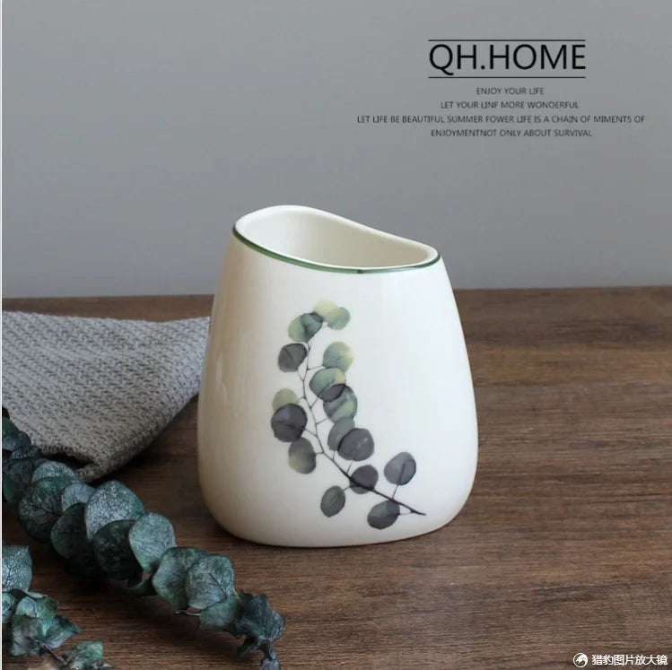 Green Nordic Ceramic Bathroom Set - Soap Dispenser, Toothbrush Holder, Tumbler & Soap Dish for Stylish Bathroom Organization