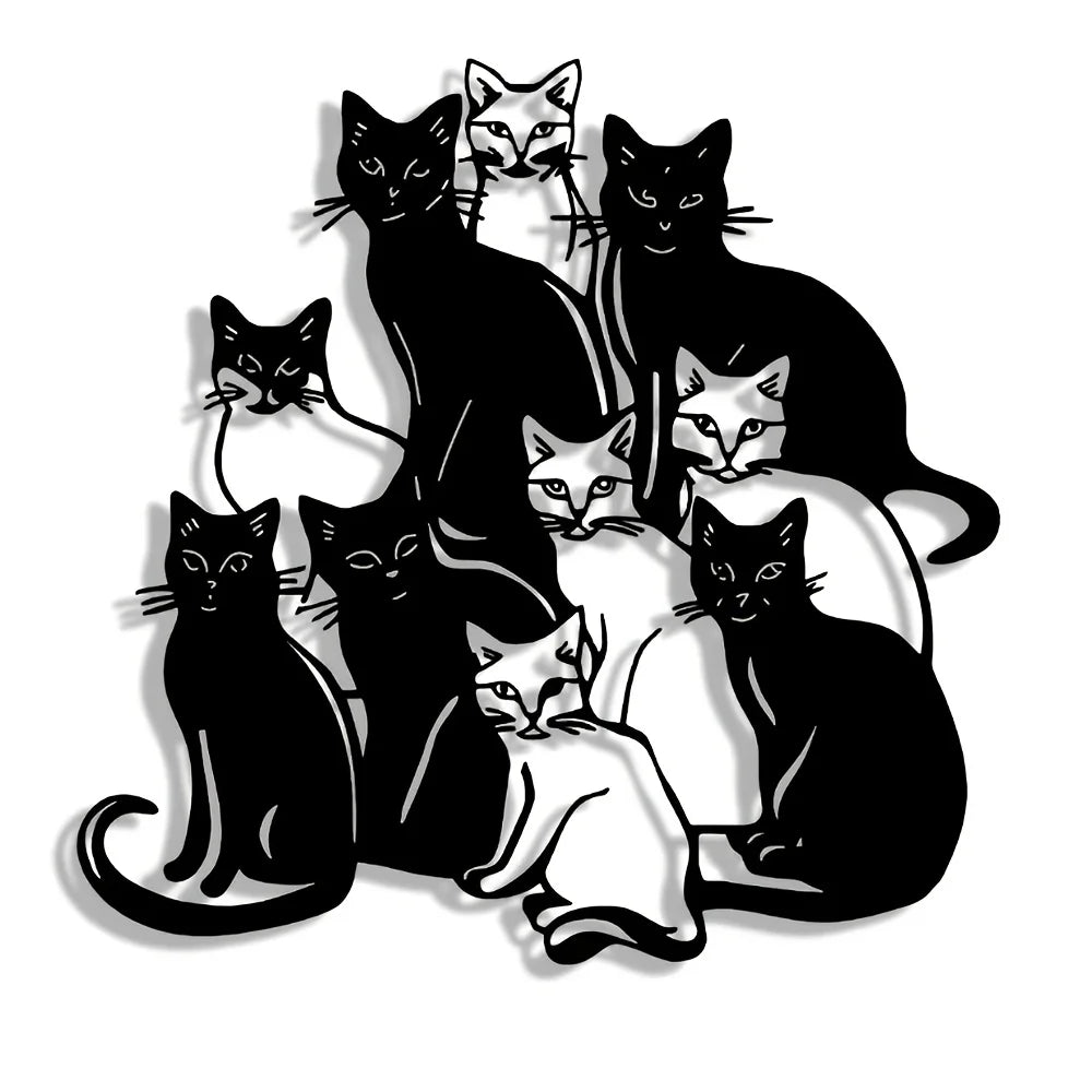 1pc Elegant Group Cat Metal Wall Art - Halloween & Christmas Abstract Design, Iron Craft for Home, Office Perfect for Room Decor