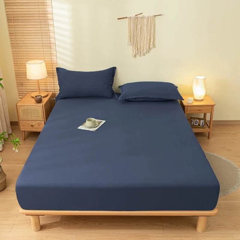 Solid Color Brushed Fitted Bed Sheet Set with 2 Pillowcases Soft Comfortable Non Slip Mattress Protector Cover for Single Double